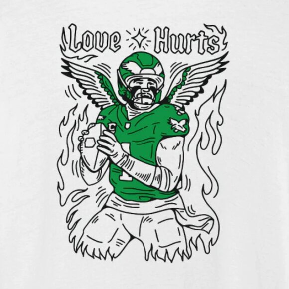 Jalen Hurts Love Hurts Philadelphia Eagles Shirt 140 - Picture 2 of 5